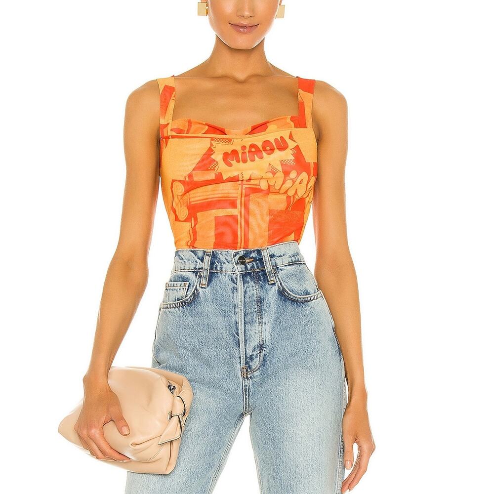 Miaou Printed Orange Imogene Corset Top Size L